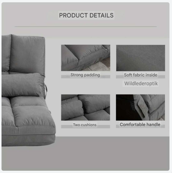 Vloerstoel – Zitzak – Lounge Stoel – Fauteuil – Relax Stoel – Verstelbaar In 3 Posities – Luxe Grijs Velvet Met Stalen Frame – 102x73x60 cm