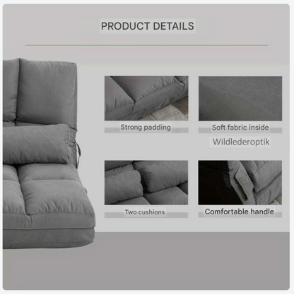 Vloerstoel – Zitzak – Lounge Stoel – Fauteuil – Relax Stoel – Verstelbaar In 3 Posities – Luxe Grijs Velvet Met Stalen Frame – 102x73x60 cm