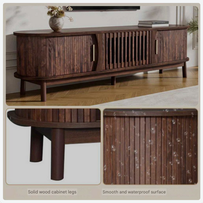 Tv Meubel – Tv Kast – Entertainment Meubel – Tv Dressoir – Media Meubel – Bruin – Schuifdeuren en Inklapbare Middenklep – 165x39,5x46 cm – Geschikt Voor Tv Tot 65 Inch
