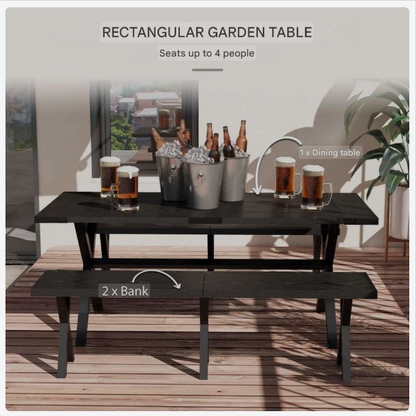Picknicktafel – Bierbank – Tuinset – Tafel met Bankjes – Aluminium Tafelblad – Stalen Banken – Parasolgat – Weerbestendig – 180x80x73 cm – Zwart