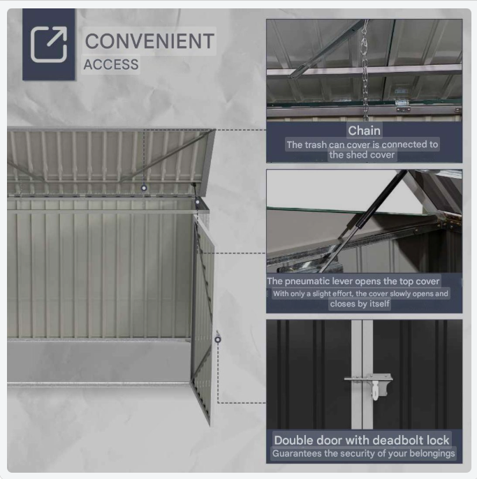 Afvalcontainerbox – Afvalopslag – Afvalbakberging – Afvalcontainerberging – Afvalbox – Gepoedercoat Staal – Afsluitbaar Met Pneumatisch Dak – Geschikt Voor 2 Afvalcontainers – Zwart