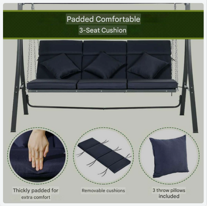 Tuinstoelbank – Tuinschommel – Schommelbank – Tuinbank – Tuinmeubel – 3-Zits – Verstelbaar Zonnescherm – Metalen Frame – Comfortabele Kussens – Belastbaar Tot 270 kg