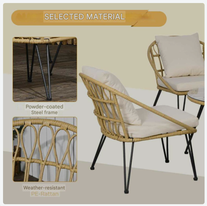 Tuinset – Tuinmeubelen – Zithoek – Bistroset – Loungeset – Ronde Tafel Ø82 cm – Weerbestendig PE Rattan Met Kussens