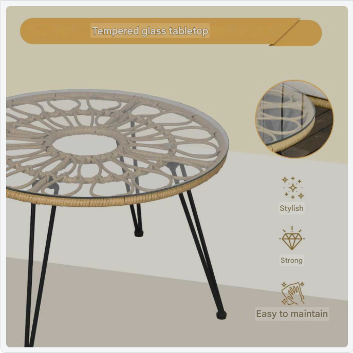 Tuinset – Tuinmeubelen – Zithoek – Bistroset – Loungeset – Ronde Tafel Ø82 cm – Weerbestendig PE Rattan Met Kussens