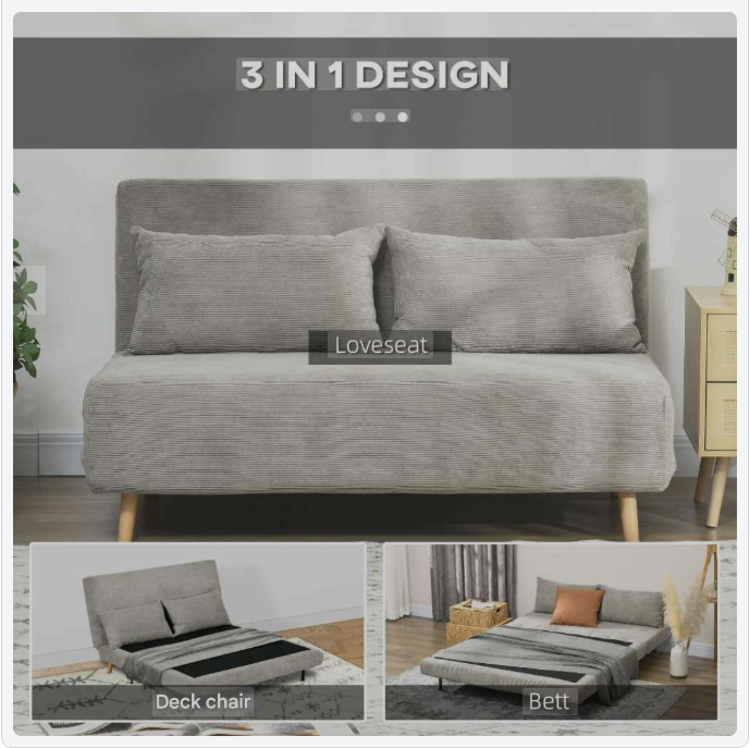 Slaapbank – Bedbank – Sofa – Logeerbed – Zweefbed – Verstelbare Rugleuning – Fluweelachtige Stof – Compact 141x90x81 cm