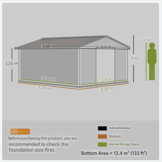 Tuinhuisje – Tuinberging – Tuinschuur – Gereedschapsschuur – Berging – Gegalvaniseerd Staal – 12,4 m² Met Schuifdeur En Fundering - QUORE