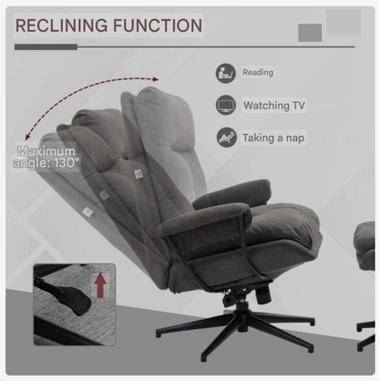 Relaxfauteuil – Relaxstoel – Fauteuil Met Voetenbank – TV-stoel – Draaifauteuil – Donkergrijs – Verstelbare Rugleuning Tot 130° – 360° Draaibaar