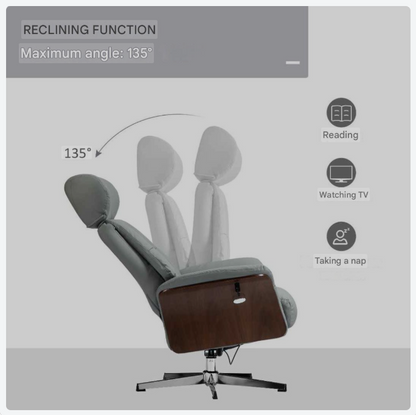 Relaxstoel – Fauteuil – TV Stoel – Verstelbare Leunstoel – Lichtgrijs – 360° Draaibaar – Verstelbare Rugleuning – Kunstleer Met Voetenbank