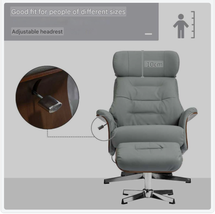 Relaxstoel – Fauteuil – TV Stoel – Verstelbare Leunstoel – Lichtgrijs – 360° Draaibaar – Verstelbare Rugleuning – Kunstleer Met Voetenbank