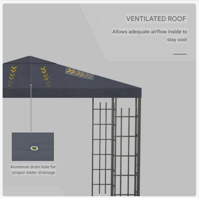 Tuinpaviljoen – Partytent – Pergola – Prieel – Tuintent – Stalen Frame – Waterafstotend Polyester Dak – 2,95 x 2,95 m – Ventilatieopeningen
