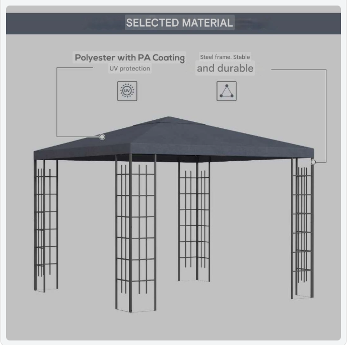 Tuinpaviljoen – Partytent – Pergola – Prieel – Tuintent – Stalen Frame – Waterafstotend Polyester Dak – 2,95 x 2,95 m – Ventilatieopeningen