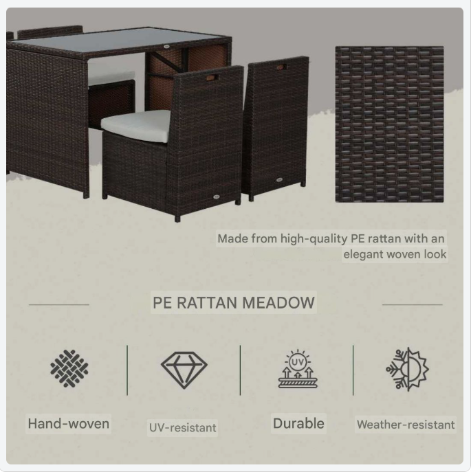Tuinmeubelset – Loungeset – Tuinbank – Balkonset – Zitgroep – Poly Rattan – 5-delig – Weerbestendig Aluminium Frame – Incl. Khaki Kussens – Bruin