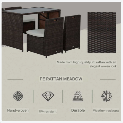 Tuinmeubelset – Loungeset – Tuinbank – Balkonset – Zitgroep – Poly Rattan – 5-delig – Weerbestendig Aluminium Frame – Incl. Khaki Kussens – Bruin