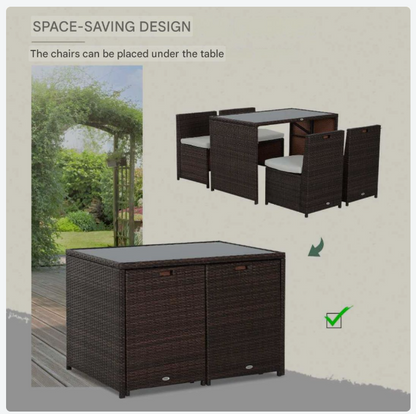 Tuinmeubelset – Loungeset – Tuinbank – Balkonset – Zitgroep – Poly Rattan – 5-delig – Weerbestendig Aluminium Frame – Incl. Khaki Kussens – Bruin