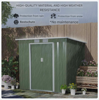 Steigerhuisje – Tuinkast – Tuinhuisje – Opbergschuur – Tuinberging – Gegalvaniseerd Staal – Ventilatieramen en Schuifdeur – 213x130x159/172 cm – Weerbestendig Groen