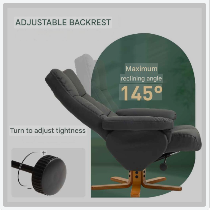 Relaxstoel – Fauteuil – Schommelstoel – Loungestoel – Voetbank – Kunstleer Bekleding – Verstelbare Rugleuning 145° – 360° Draaibaar – Opbergruimte Voetenbank – Ergonomisch Design – Roomwit