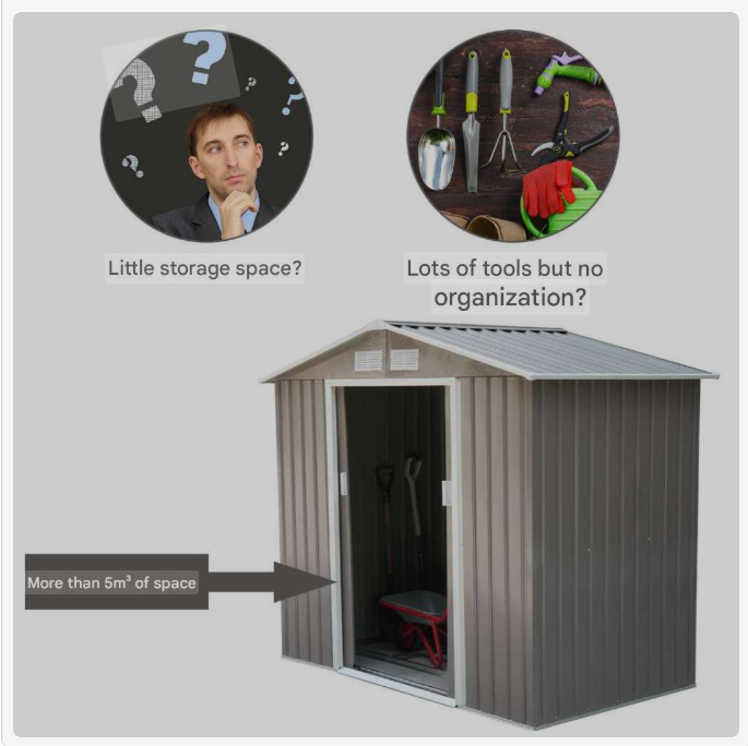Tuinhuisje – Tuinkast – Tuinberging – Tuinopslag – Gereedschapsschuur – Grijs – Gegalvaniseerd Stalen Frame – Weerbestendig Met Schuifdeuren – 213x130x185 cm