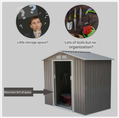 Tuinhuisje – Tuinkast – Tuinberging – Tuinopslag – Gereedschapsschuur – Grijs – Gegalvaniseerd Stalen Frame – Weerbestendig Met Schuifdeuren – 213x130x185 cm