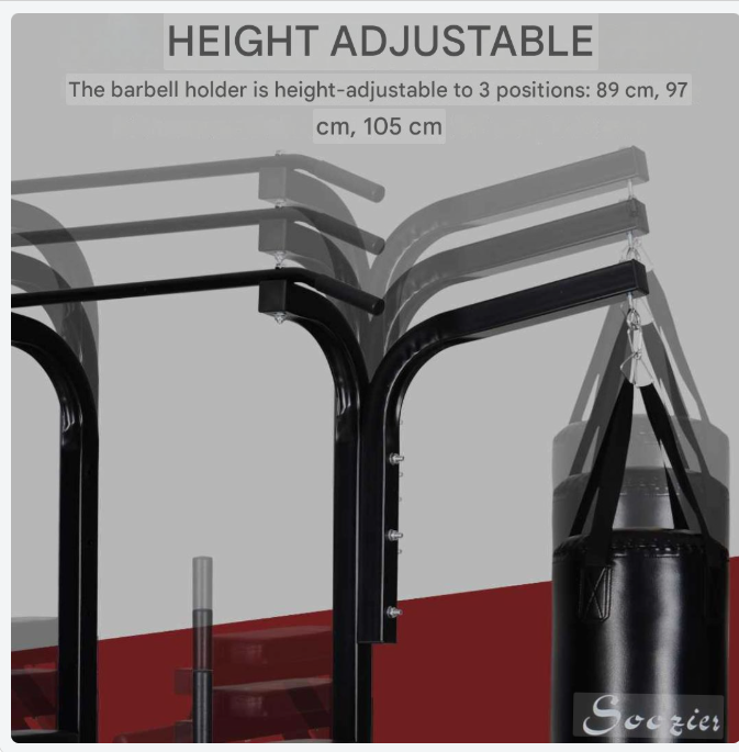 Multifunctioneel Trainingsstation – Pull-Up Bar – Dip Station – Fitnessapparaat – Thuisgym – Inclusief Punching Bag – Versterkt Staal – Compact 180x183x219 cm