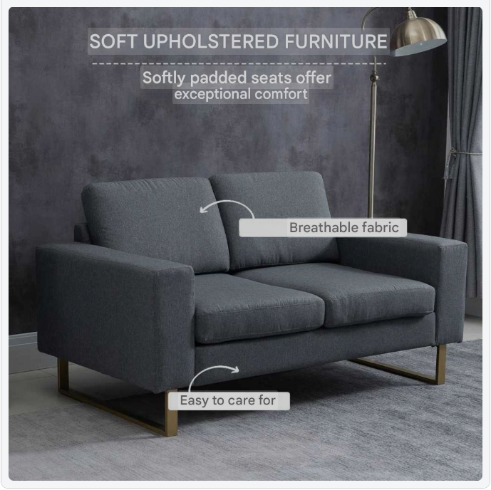 Bankstel – Bank – Zitzetel – Zitbank – Sofa – Donkergrijs – Stoffen Bekleding – Compact Formaat 145x82x78 cm