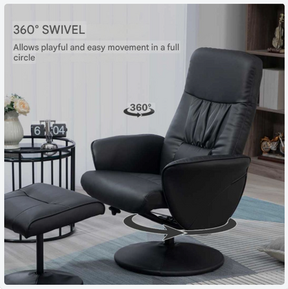 Fauteuil – Relaxstoel – Leunstoel – Zithoekstoel – Loungefauteuil – Verstelbare Rugleuning Tot 145° – Zwart Kunstleer Met Voetbank