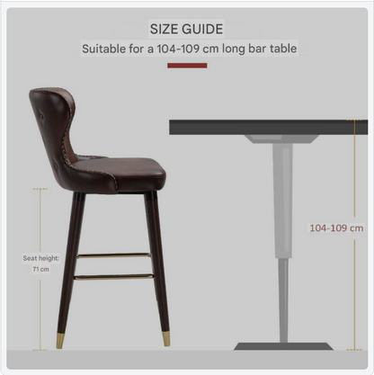 Barkruk – Barstoel – Bistrokruk – Eetkamerstoel – Counterstoel – Set Van 2 – Bruin Kunstleer – Met Rugleuning en Voetensteun – 52x53x101 cm