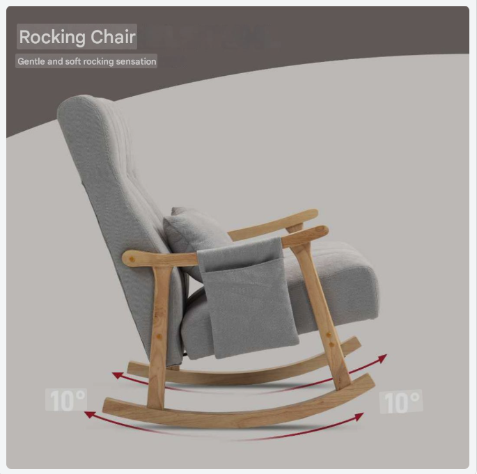 Schommelstoel – Rocking Chair – Schommelstoel Met Kussen – Relaxstoel – Lounge Stoel – Zacht Gevoerd – Beukenhouten Frame – Zijvak Opbergruimte – Stil Schommelen