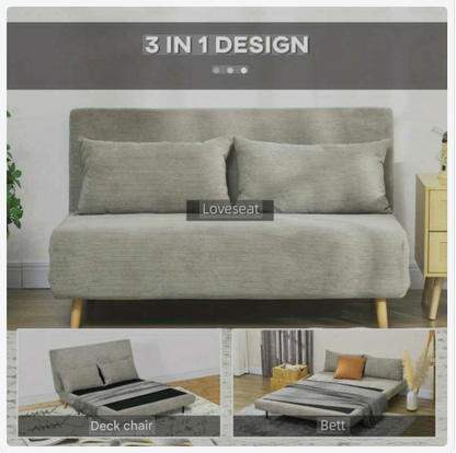 Driezitsbank – Sofa – Bankstel – Zithoek – Zitbank – Verstelbare Rugleuning – Grijze Linnenlook – 141x90x81 cm – Stevig Houten Frame – Comfortabele Polyester Bekleding