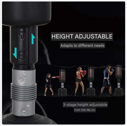 Bokszak – Standbox – Boksdummy – Trainingszak – Bokstrainer – Verstelbaar 158-186 cm – Stevige Verzwaarde Standaard – Optimale Padding & Bewegingsophanging