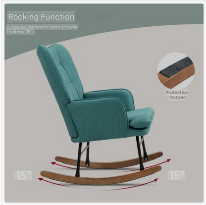Schommelstoel – Schommelstoel Met Voetenbank – Relaxstoel – Wiegstoel – Lounge Stoel – Donkergroen – Comfortabele Hoge Rugleuning – Stevige Stalen Constructie