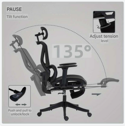 Bureaustoel – Kantoorstoel – Draaistoel – Ergonomische Stoel – Bureaustoelen voor Volwassenen – 135° Kantelfunctie – Linnen Bekleding Met Katoenen Vulling