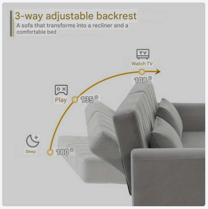 2-zitsbank – Loveseat – Slaapbank – Sofa – Compacte Bank – Verstelbare Rugleuning – Fluwelen Bekleding – Slaapfunctie – 180x75x82 cm – Inclusief Kussens