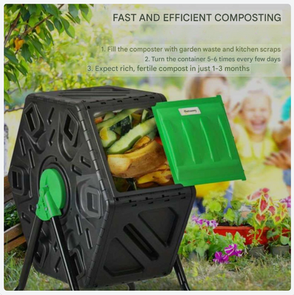 Compostbak – Composteerder – Composter – Compostvat – Tuincomposteerder – 65 Liter Capaciteit – Metaal en Kunststof Design met 24 Ventilatieopeningen