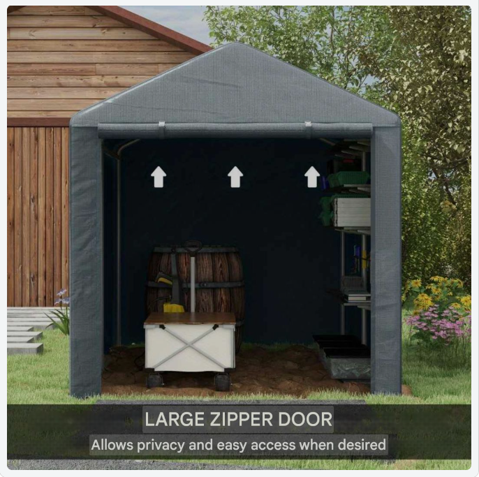 Outdoor Garage Tent – Opslagunit Buiten – Fietsenstalling – Tuinberging – Motorstalling – Waterafstotend PE-Folie – UV-Bestendig Met Ritssluiting – 1,6x2,18x1,72m