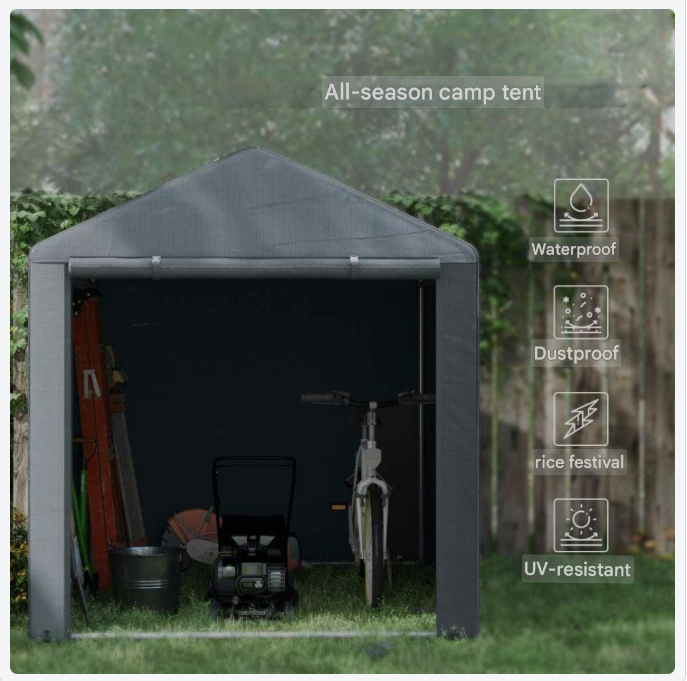 Outdoor Garage Tent – Opslagunit Buiten – Fietsenstalling – Tuinberging – Motorstalling – Waterafstotend PE-Folie – UV-Bestendig Met Ritssluiting – 1,6x2,18x1,72m
