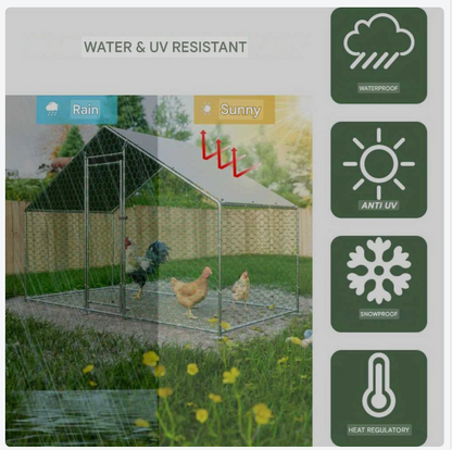 Kippenhok – Kippenren – Dierenren – Buitenhok – Kippenverblijf – Metaal – 3x1,5x2 m – Veiligheidsslot – Waterafstotend PE-doek