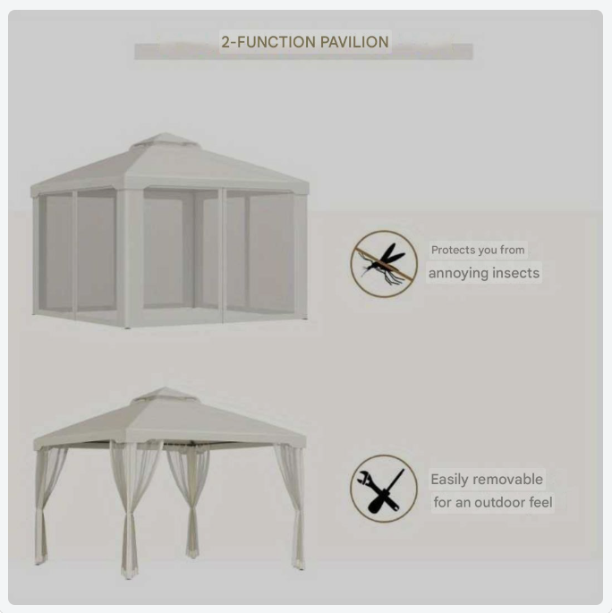 Partytent – Tuinpaviljoen – Paviljoen – Overkapping – Feesttent – 3x3 m – Crèmewit – Waterdicht – Duurzaam Metalen Frame