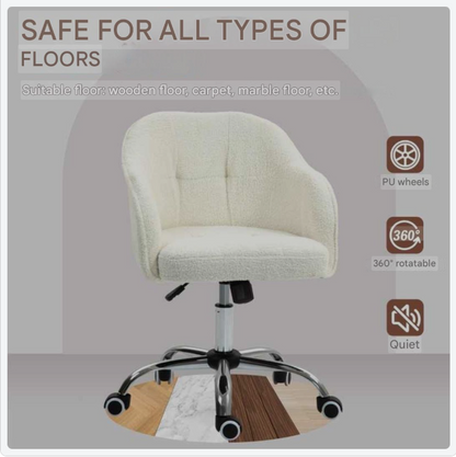 Bureaustoel – Kantoorstoel – Draaistoel – Werkstoel – Studiebureaustoel – Ergonomisch Design – Zachte Teddy Bekleding – Crème Wit