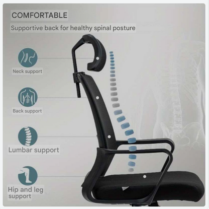 Bureaustoel – Office Chair – Draaistoel – Gamestoel – Werkstoel – Ergonomisch Design – Verstelbare Hoofdsteun – Ademend Mesh Materiaal