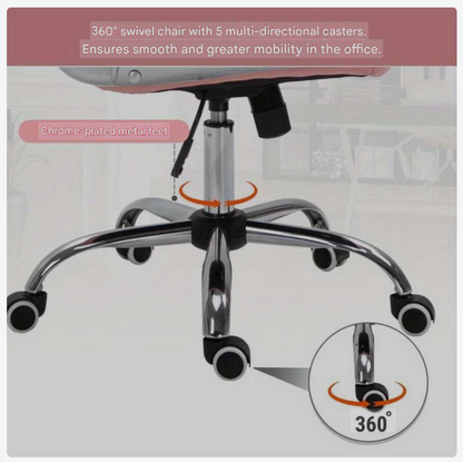 Bureaustoel – Ergonomische Stoel – Office Chair – Draaistoel – Computerstoel – Roze PU Bekleding – Verstelbare Zithoogte 95-105 cm – Zitvlak 59,5 x 60,5 cm