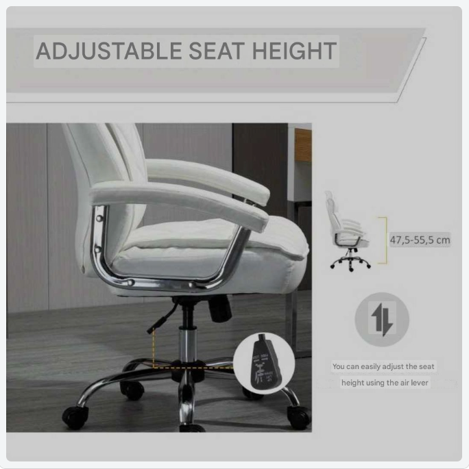 Bureaustoel – Office Chair – Draaistoel – Ergonomische Stoel – Bureau Stoel – Kunstleer – Verstelbare Hoogte – Kantelfunctie – Wit