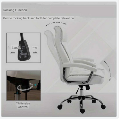 Bureaustoel – Office Chair – Draaistoel – Ergonomische Stoel – Bureau Stoel – Kunstleer – Verstelbare Hoogte – Kantelfunctie – Wit