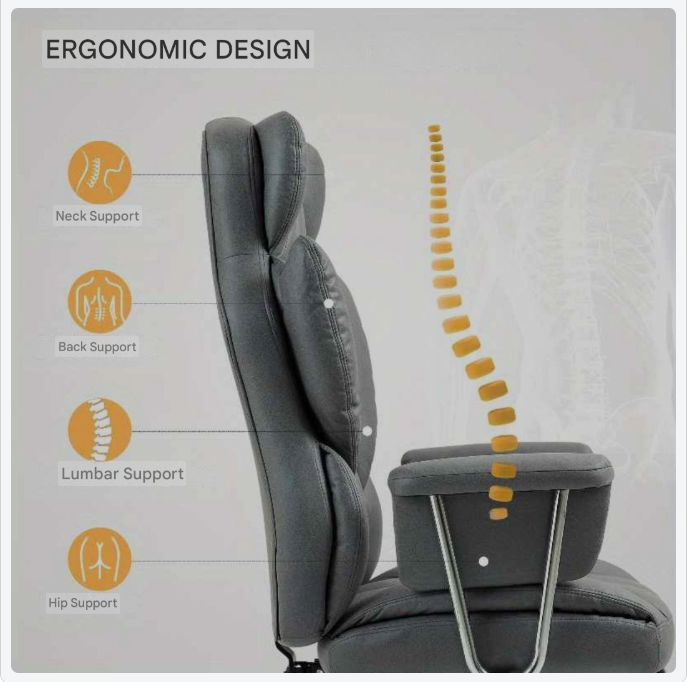 Bureaustoel – Office Chair – Kantoorstoel – Draaistoel – Werkstoel – Ergonomisch Design – Verstelbare Rugleuning & Voetsteun – Donkergrijs