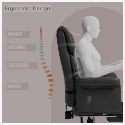 Ergonomische Bureaustoel – Kantoorstoel – Werkstoel – Computerstoel – Bureaustoel Met Rugleuning – Verstelbare Hoogte – Uitschuifbare Voetensteun – 360° Draaibaar – Kunstleer – Lendensteun – Zwart