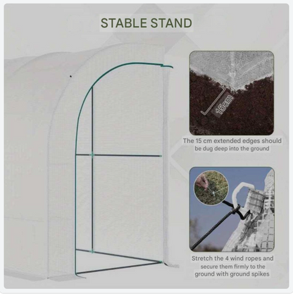 Muurkas – Serre – Kweekkas – Plantenkas – Balkonskas – Winterbestendig Stalen Frame – Transparante UV-bestendige Folie – 300x150x213 cm