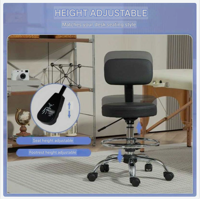 Ergonomische Bureaustoel – Bureaustoel Met Voetsteun – Draaistoel – Werkstoel – Desk Chair – Zwart – Verstelbare Hoogte – PU-Leder