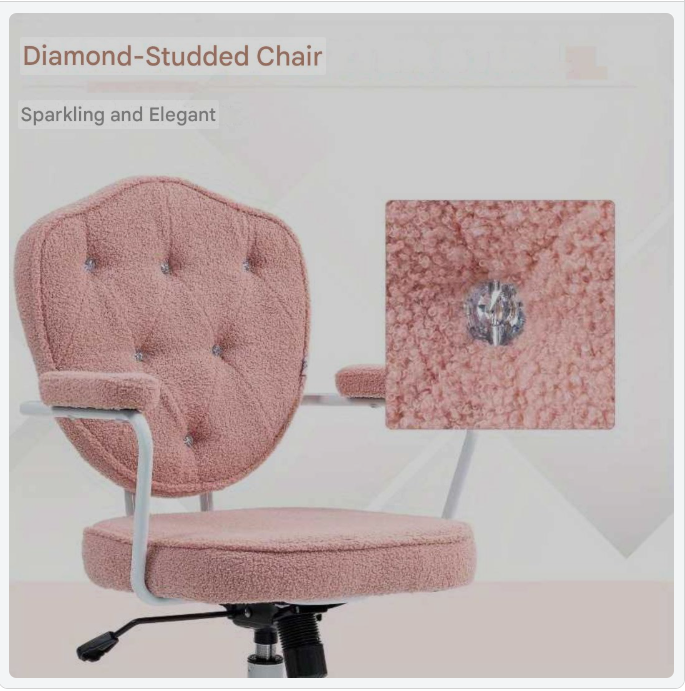 Bureaustoel – Kantoorstoel – Draaistoel – Gamestoel – Bureaukruk – Ergonomisch Ontwerp – Verstelbare Hoogte – Teddy Fleece Bekleding – Handmatige Kantelfunctie – Roze