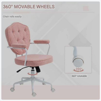 Bureaustoel – Kantoorstoel – Draaistoel – Gamestoel – Bureaukruk – Ergonomisch Ontwerp – Verstelbare Hoogte – Teddy Fleece Bekleding – Handmatige Kantelfunctie – Roze