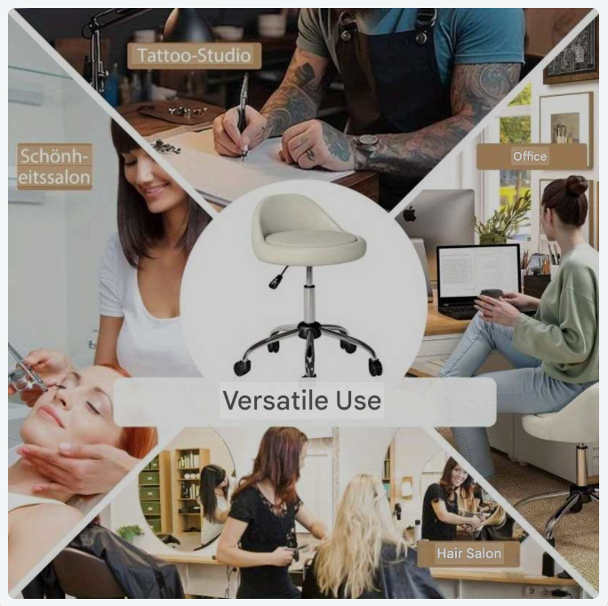 Draaikruk – Kruk – Zitkruk – Bureaustoel – Salonstoel – Wit Nepleer – Verstelbare Hoogte 63-83 cm – Handmatige Verstelling Zonder Stroom