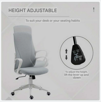 Bureaustoel – Kantoorstoel – Draaistoel – Werkstoel – Office Chair – Verstelbare Hoogte – Kantelfunctie – Ergonomisch Mesh – Lichtgrijs